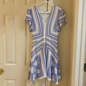 Lovers + friends White and blue print dress